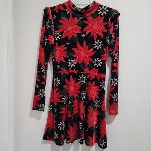 Poinsettia Floral Christmas Holiday Dress Red